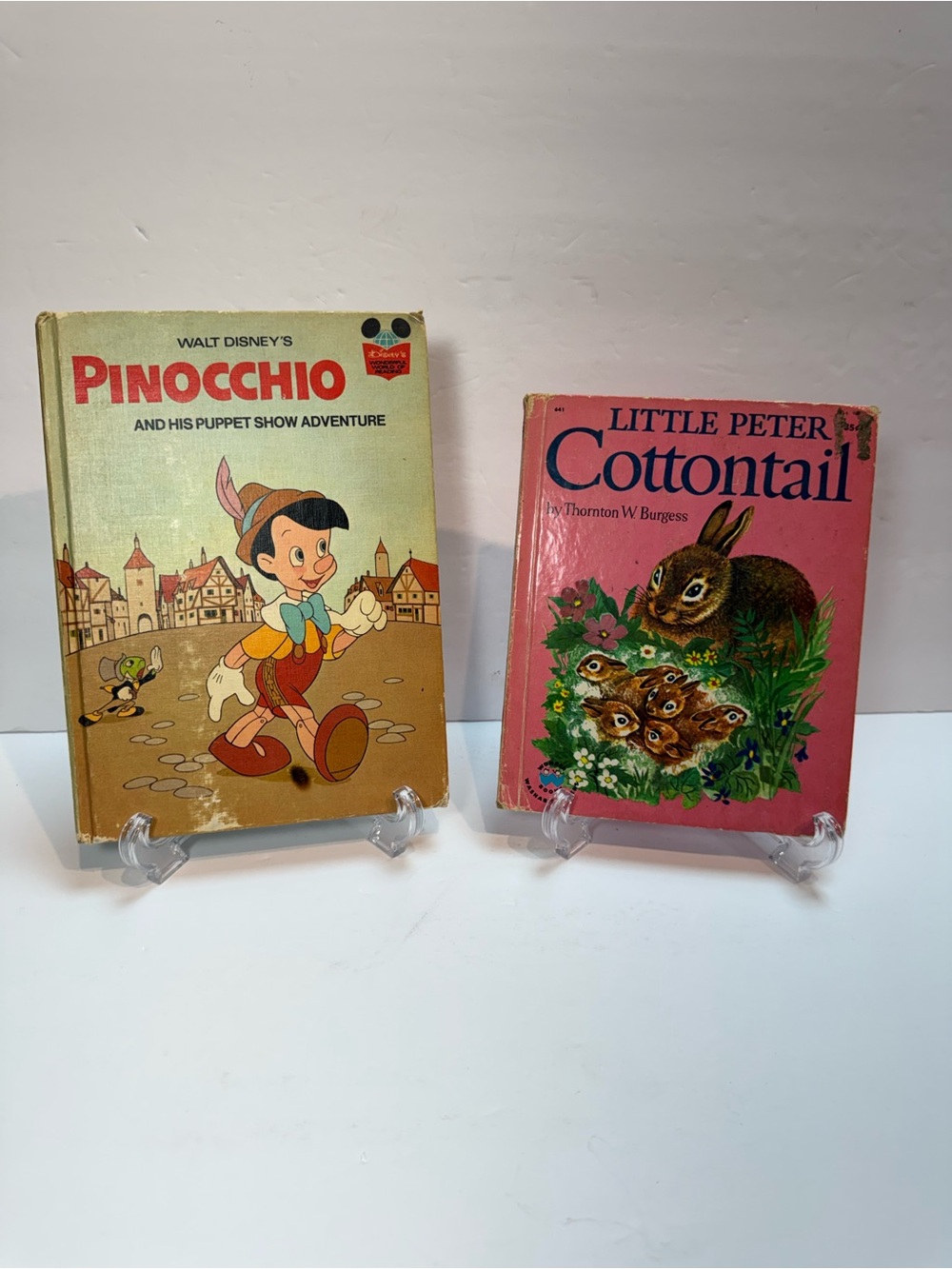 Set of 2 Vintage Childrens Books - Pinocchio (1973) and Peter Cottontail (1956)